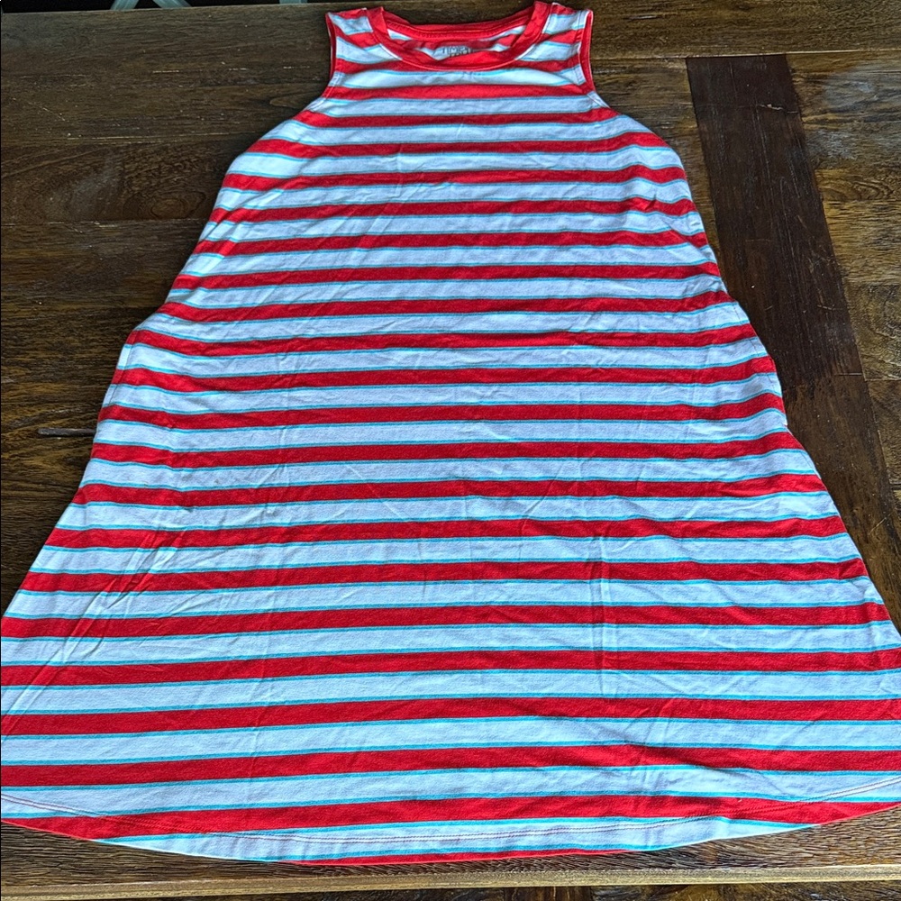 Red and White Striped Sleeveless Dress (122)